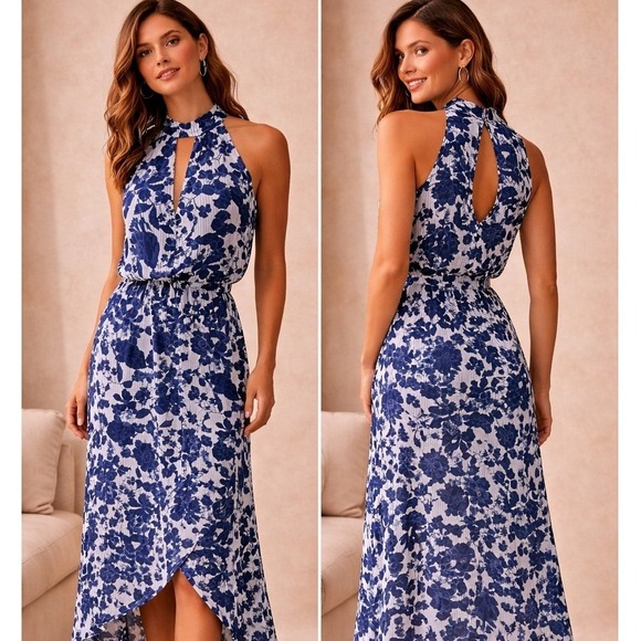 Enfocus Studio Dresses & Skirts - En Focus Studio Maxi Dress Women's Sz 14 Blue Gray Sleeveless Floral‎ Mock Neck